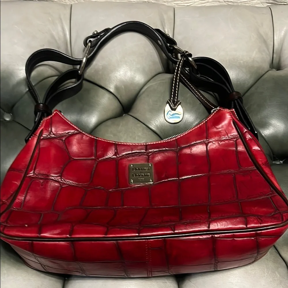 Dooney & Bourke Red Croc-Embossed Hobo Bag - Picture 1 of 8